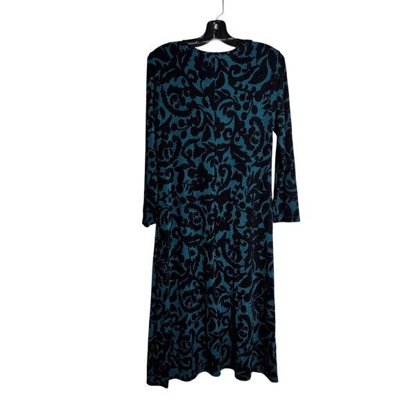 Chicos Travelers Peacock Teal Foliage Tales Midi Dress Long Sleeve - Picture 3 of 10